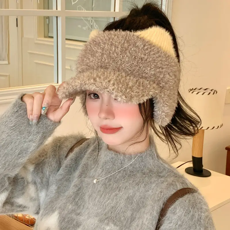 Pink Plush Cat Ears Hat for Women Winter Windproof - Image 6