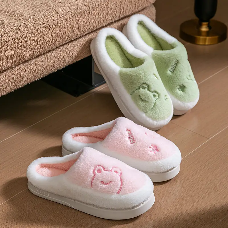 Green Cotton Slippers for Men Women Winter Non-Slip - Image 3