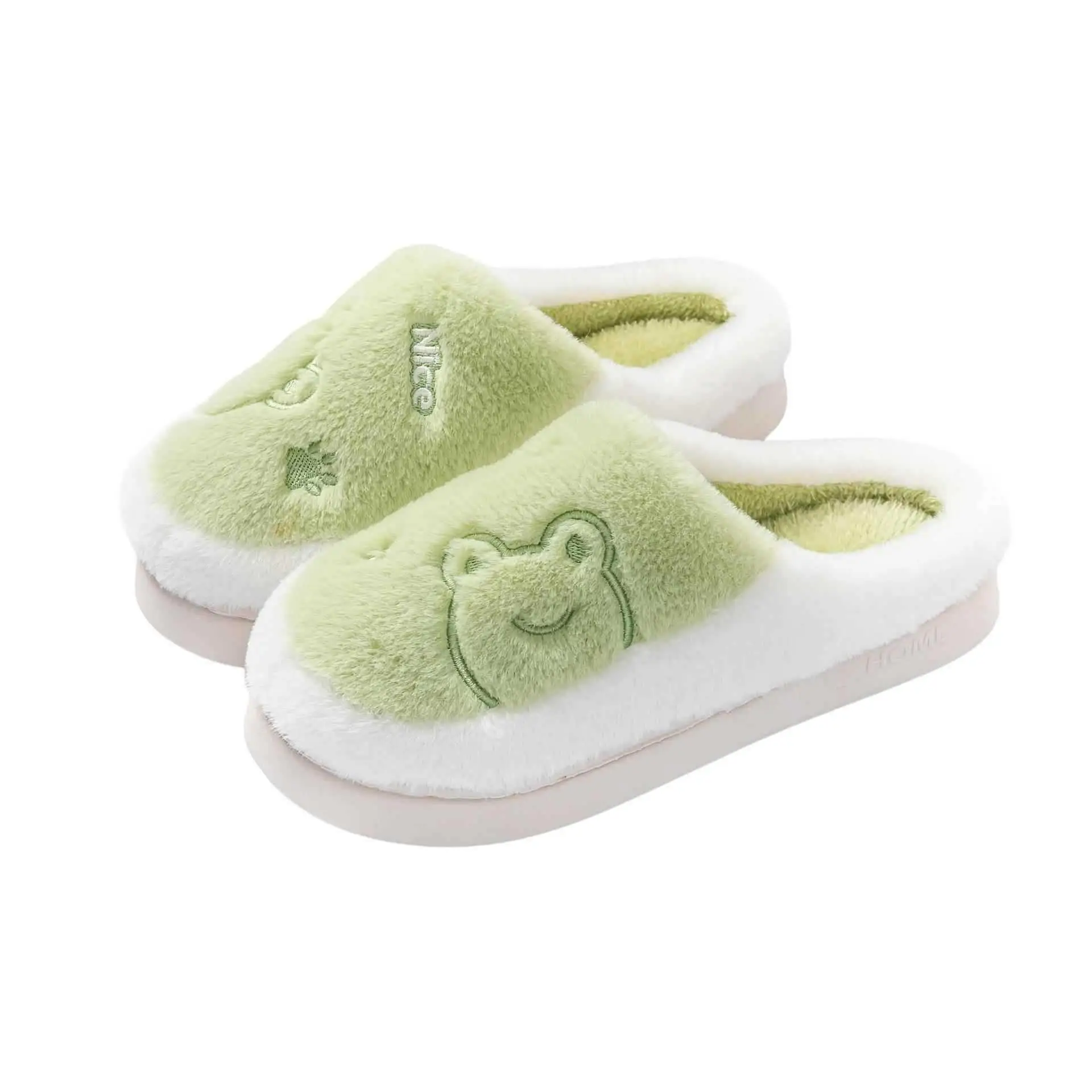Green Cotton Slippers for Men Women Winter Non-Slip - Image 5