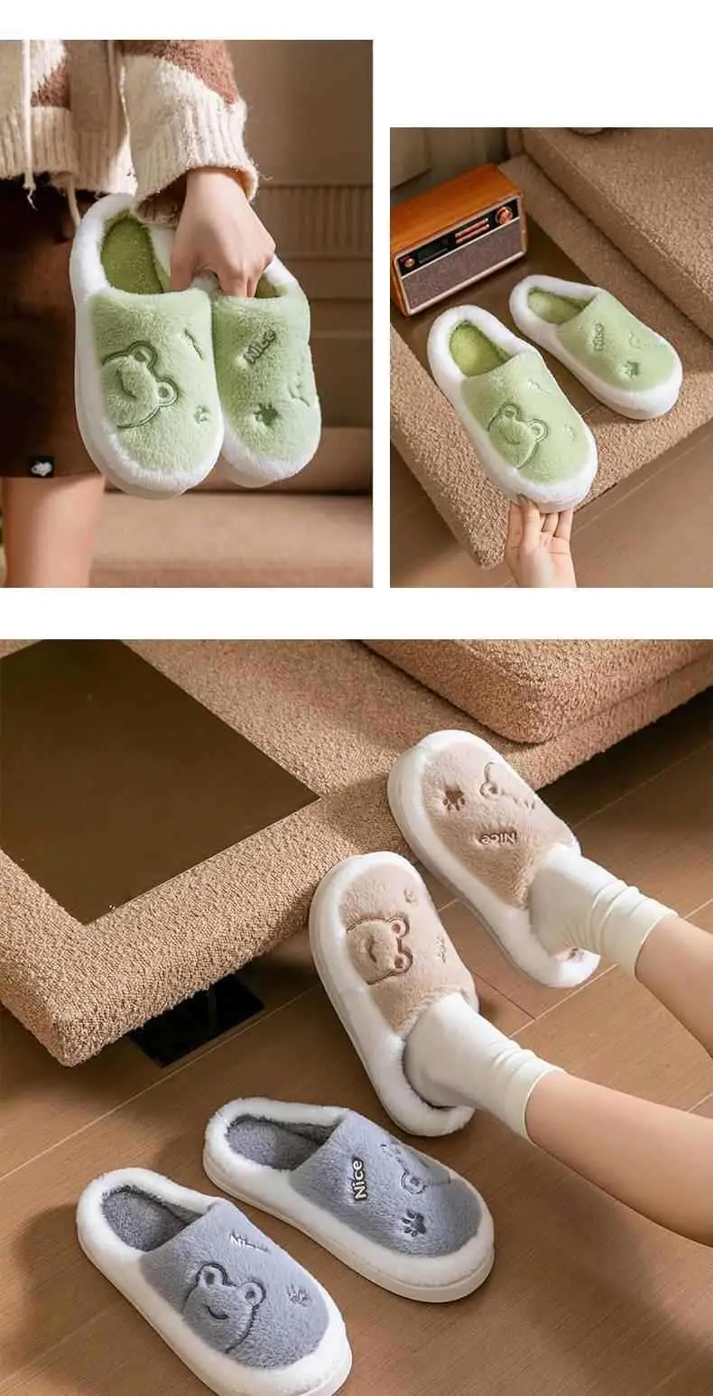 Green Cotton Slippers for Men Women Winter Non-Slip — feature 10