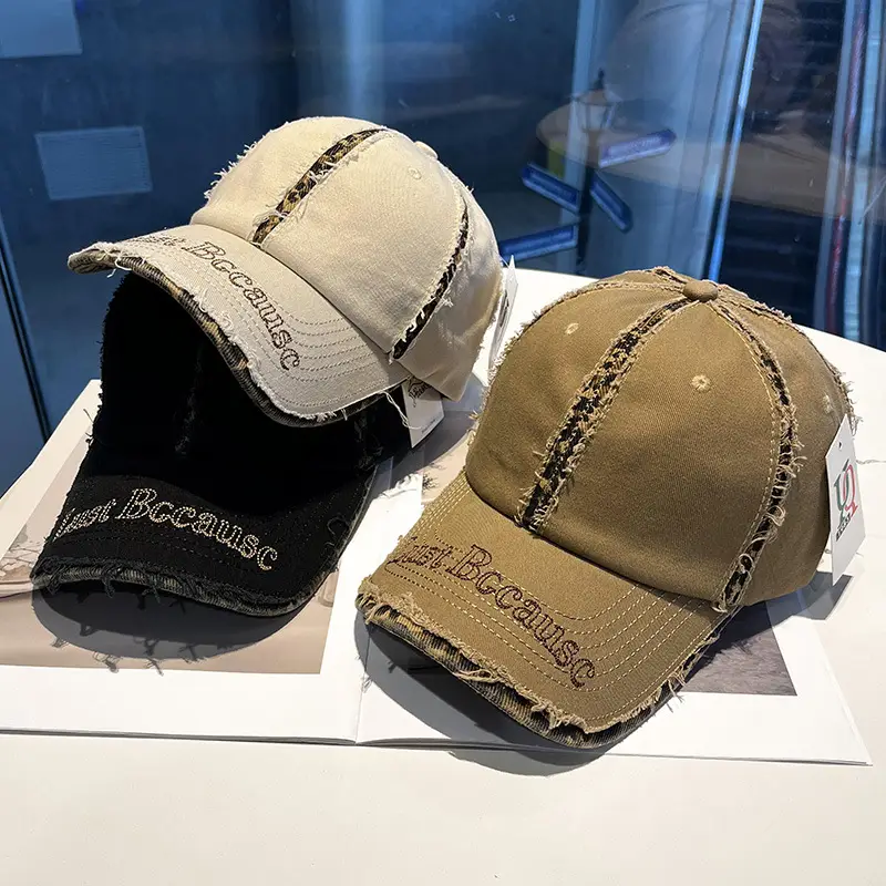 Brown Distressed Baseball Cap for Women Men Summer Fashion