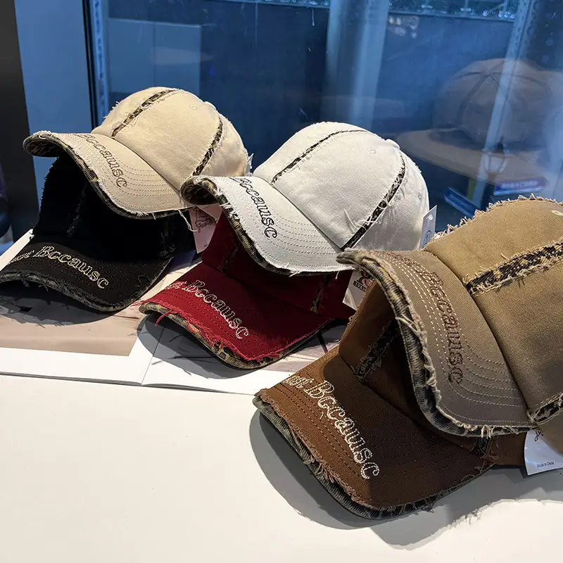 Brown Distressed Baseball Cap for Women Men Summer Fashion