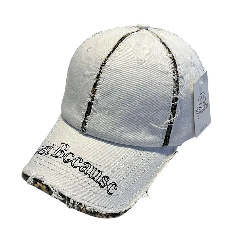Brown Distressed Baseball Cap for Women Men Summer Fashion