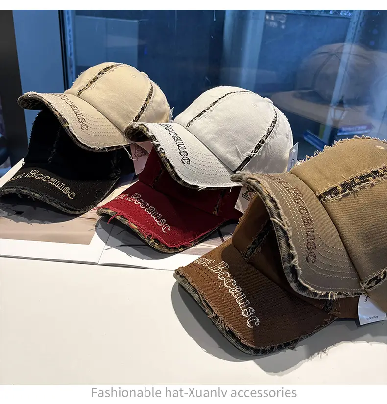 Brown Distressed Baseball Cap for Women Men Summer Fashion — feature 6