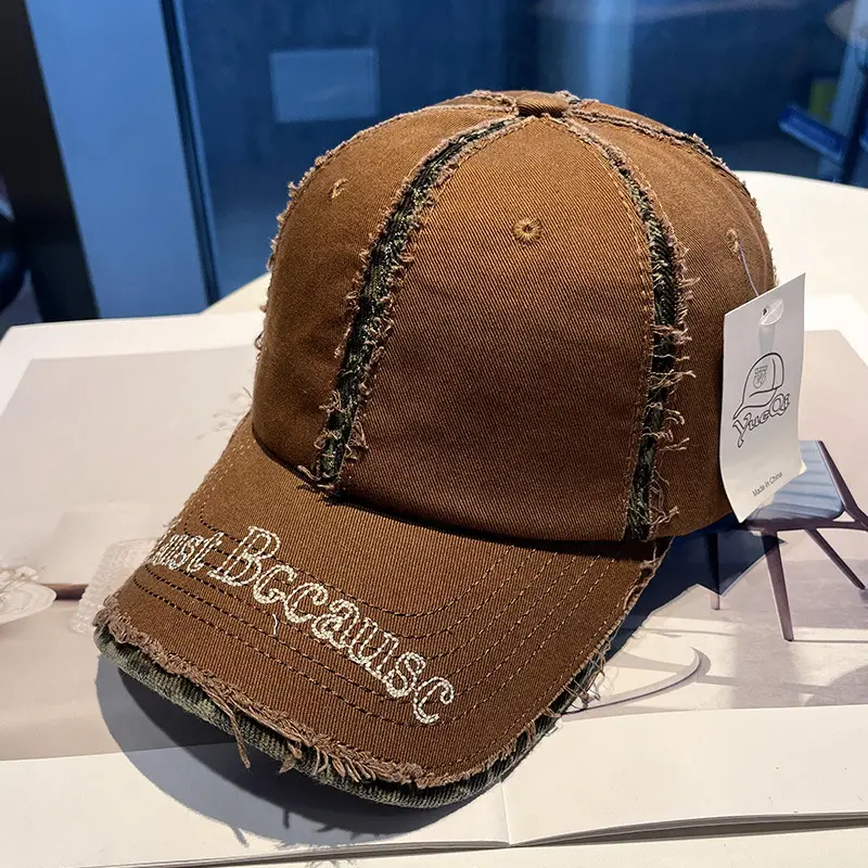 Brown Distressed Baseball Cap for Women Men Summer Fashion