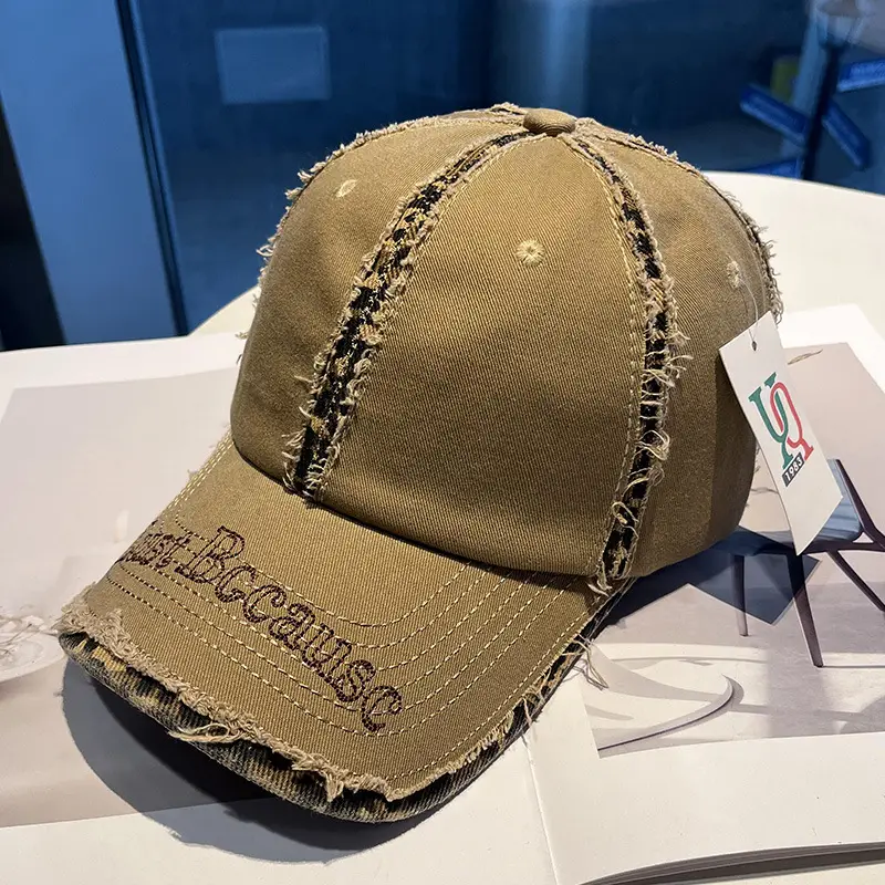 Brown Distressed Baseball Cap for Women Men Summer Fashion