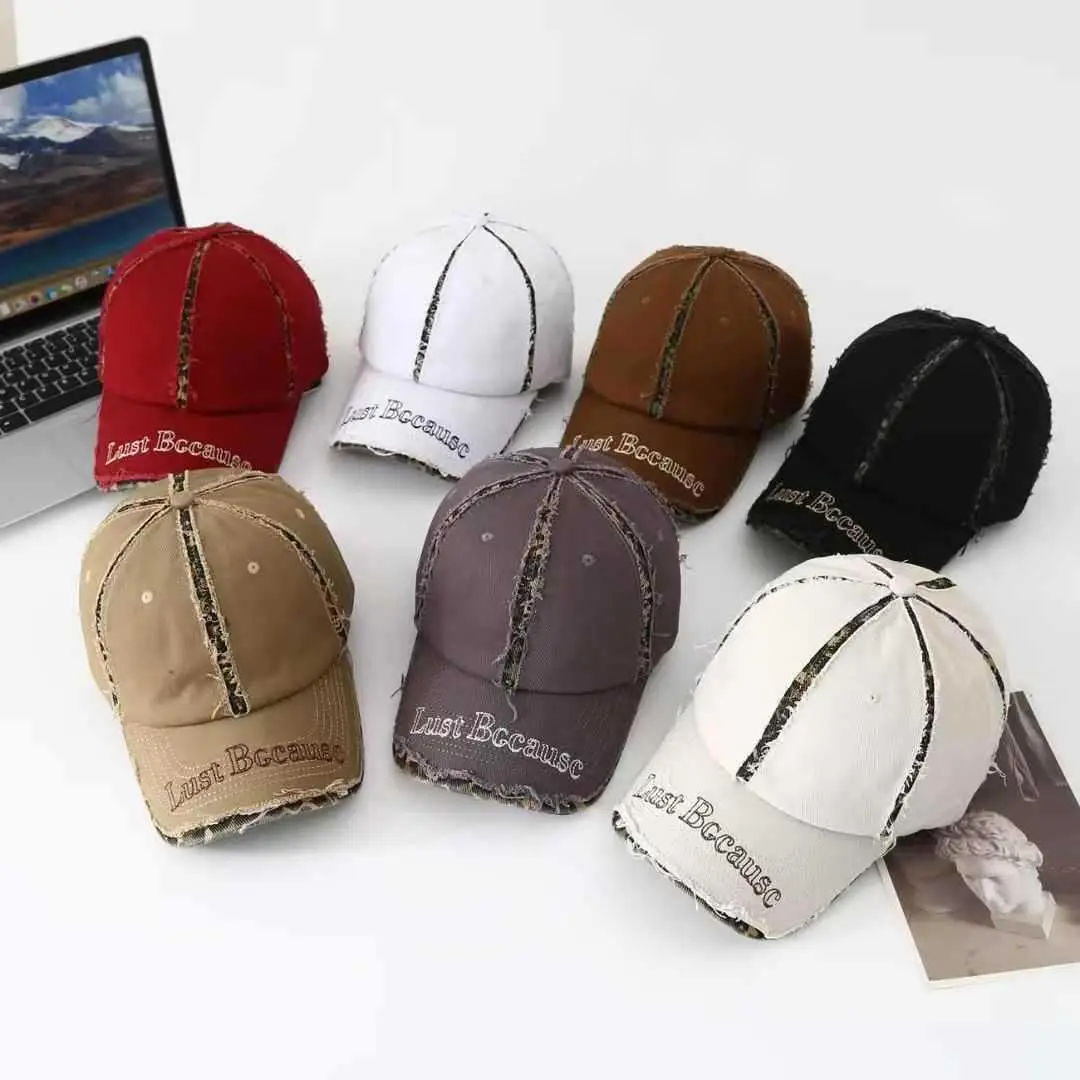 Brown Distressed Baseball Cap for Women Men Summer Fashion