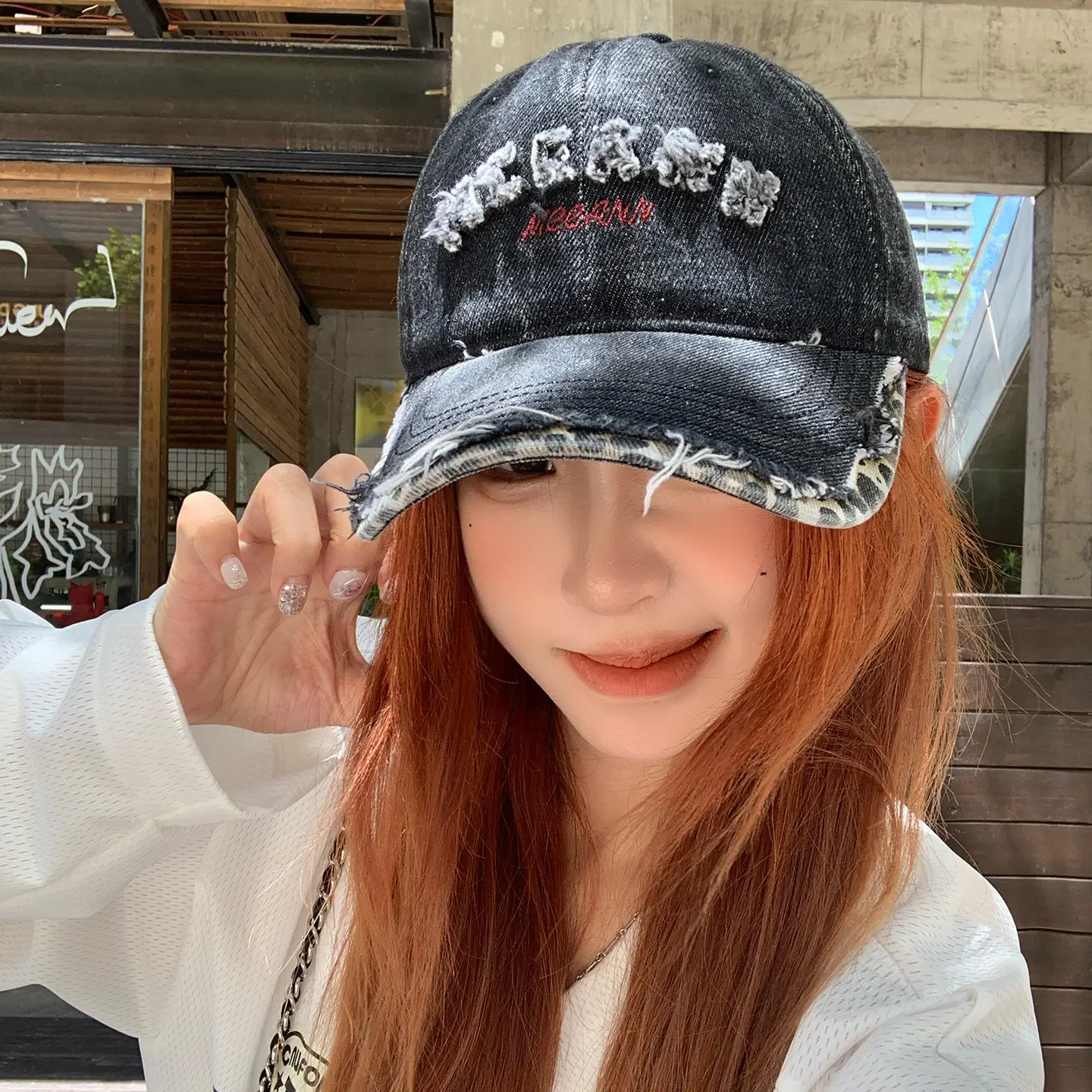American Style Vintage Distressed Letter Embroidery Baseball Cap for Women with Wide Brim - Image 7