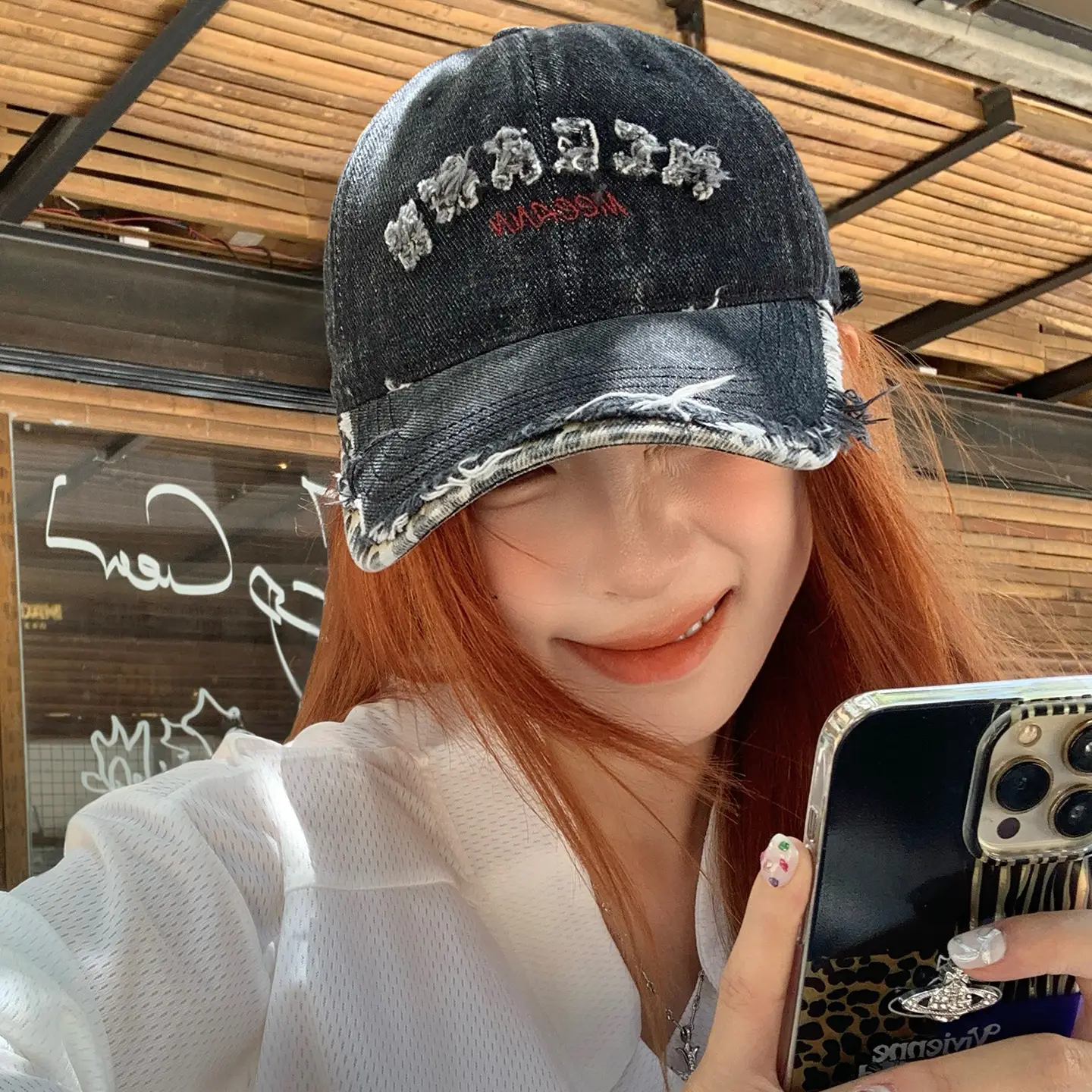 American Style Vintage Distressed Letter Embroidery Baseball Cap for Women with Wide Brim - Image 8