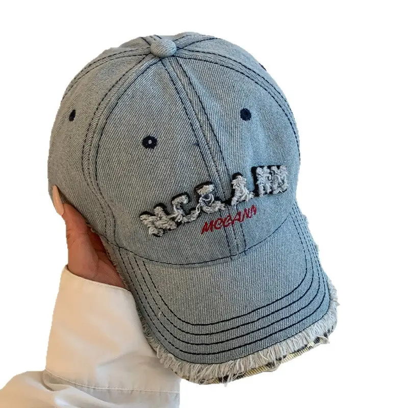 American Style Vintage Distressed Letter Embroidery Baseball Cap for Women with Wide Brim - Image 11
