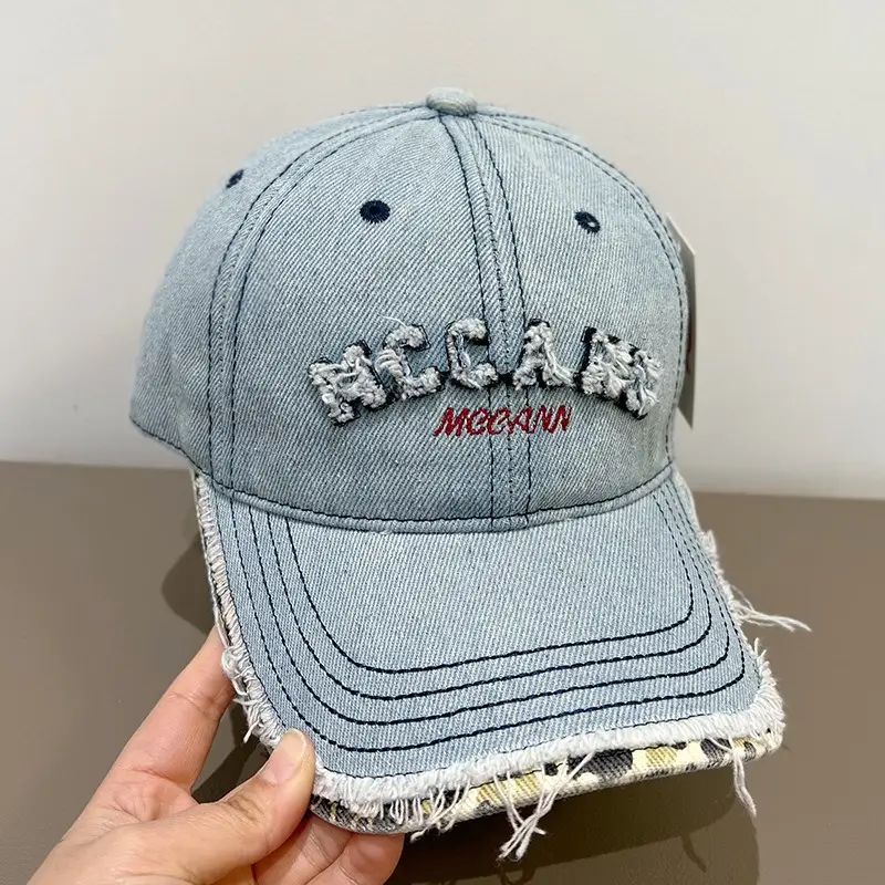 American Style Vintage Distressed Letter Embroidery Baseball Cap for Women with Wide Brim — feature 12