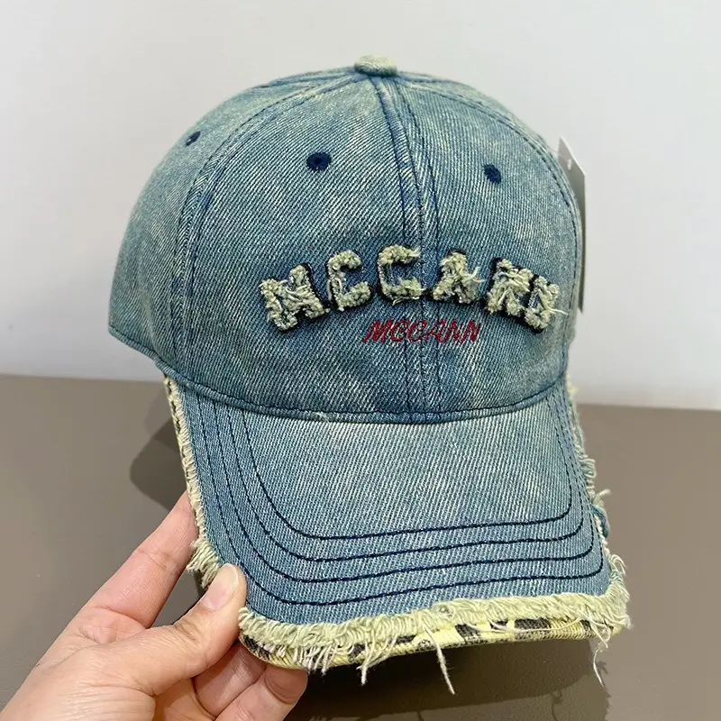 American Style Vintage Distressed Letter Embroidery Baseball Cap for Women with Wide Brim — feature 13