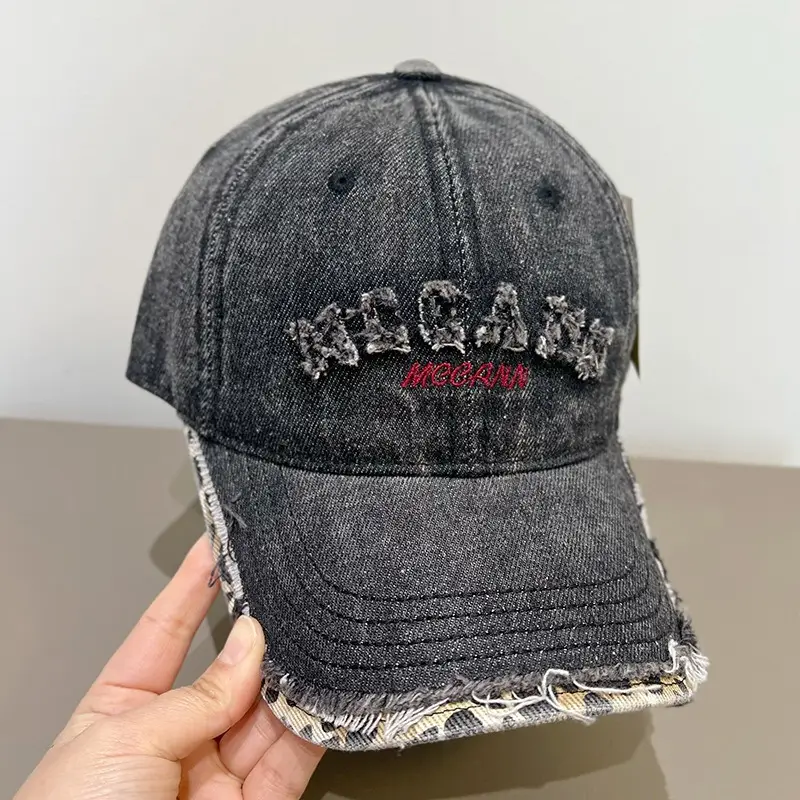 American Style Vintage Distressed Letter Embroidery Baseball Cap for Women with Wide Brim — feature 15