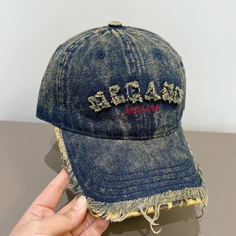American Style Vintage Distressed Letter Embroidery Baseball Cap for Women with Wide Brim — feature 16