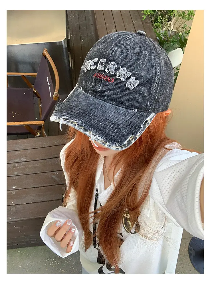 American Style Vintage Distressed Letter Embroidery Baseball Cap for Women with Wide Brim — feature 6