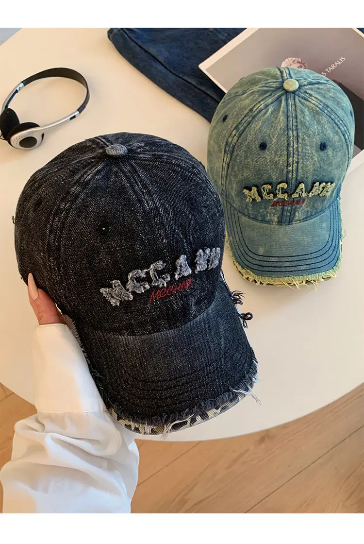 American Style Vintage Distressed Letter Embroidery Baseball Cap for Women with Wide Brim — feature 8