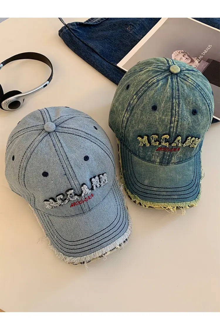 American Style Vintage Distressed Letter Embroidery Baseball Cap for Women with Wide Brim — feature 9