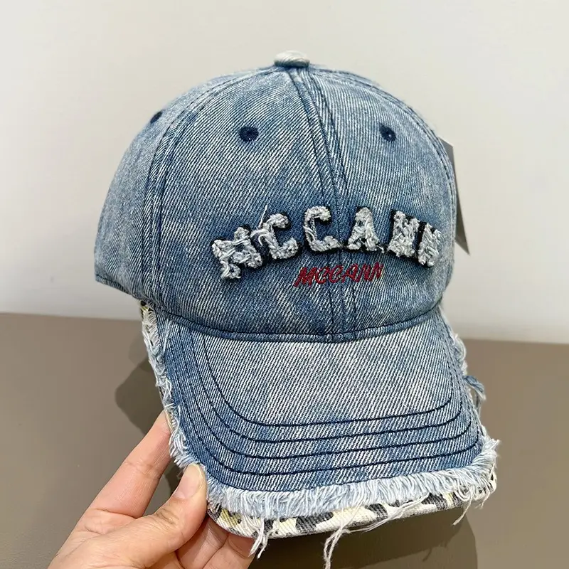 American Style Vintage Distressed Letter Embroidery Baseball Cap for Women with Wide Brim - Image 3