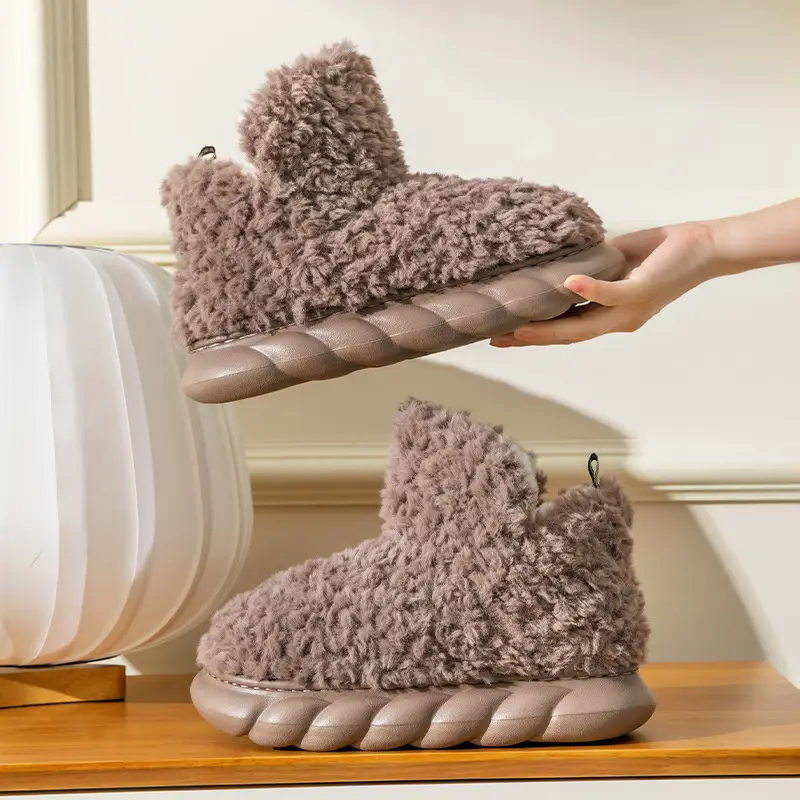 High-Top Heel-Covering Cotton Slippers for Winter, Fleece-Lined for Warmth, Suitable for Men and Women, Couples' Indoor and Outdoor Non-Slip Soft-Soled Plush Cotton Shoes - Image 3