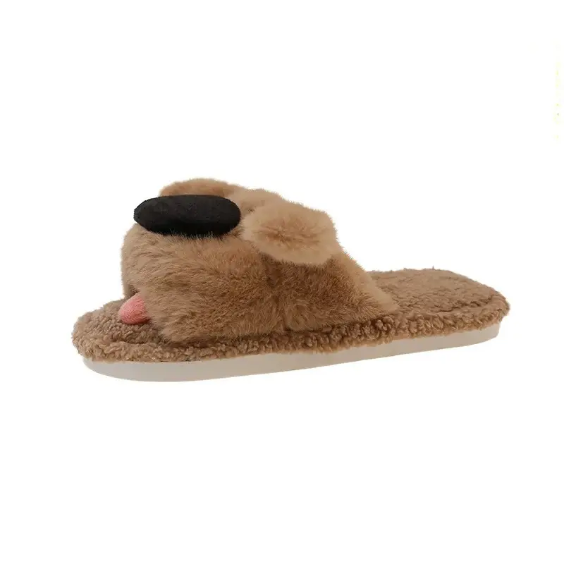 Furry Slippers for Women to Wear in Winter, Cute Big-Nosed Puppy Non-Slip Slippers for Home and Indoor Warm Cotton Slippers - Image 7