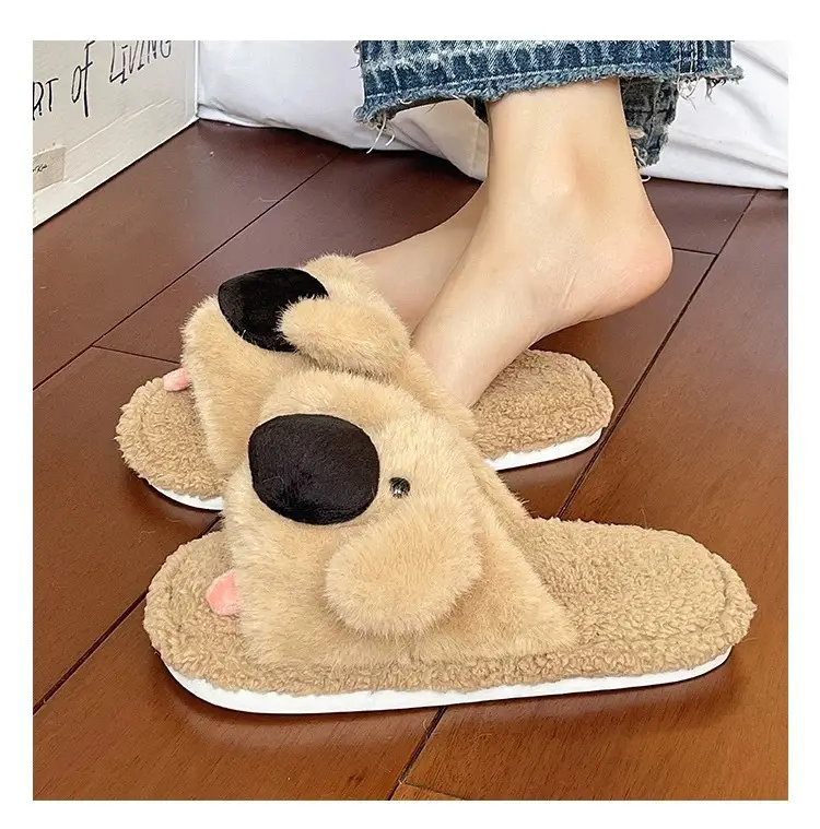 Furry Slippers for Women to Wear in Winter, Cute Big-Nosed Puppy Non-Slip Slippers for Home and Indoor Warm Cotton Slippers — feature 8