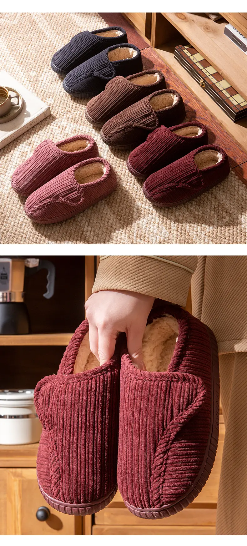 Autumn and Winter Special Cotton Slippers for Middle-Aged and Elderly Men and Women Fleece-Lined High Heel Warm Tendon Thick Sole Non-Slip Home Cotton Shoes — feature 13