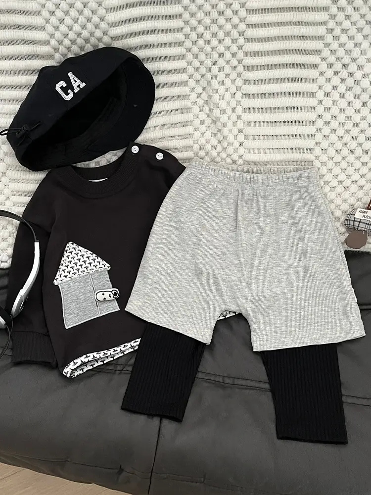 Baby Sweatshirt Set Black White Long Sleeve Casual Top