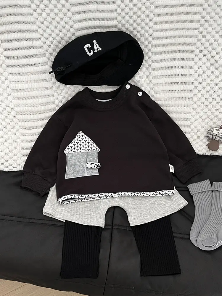 Baby Sweatshirt Set Black White Long Sleeve Casual Top