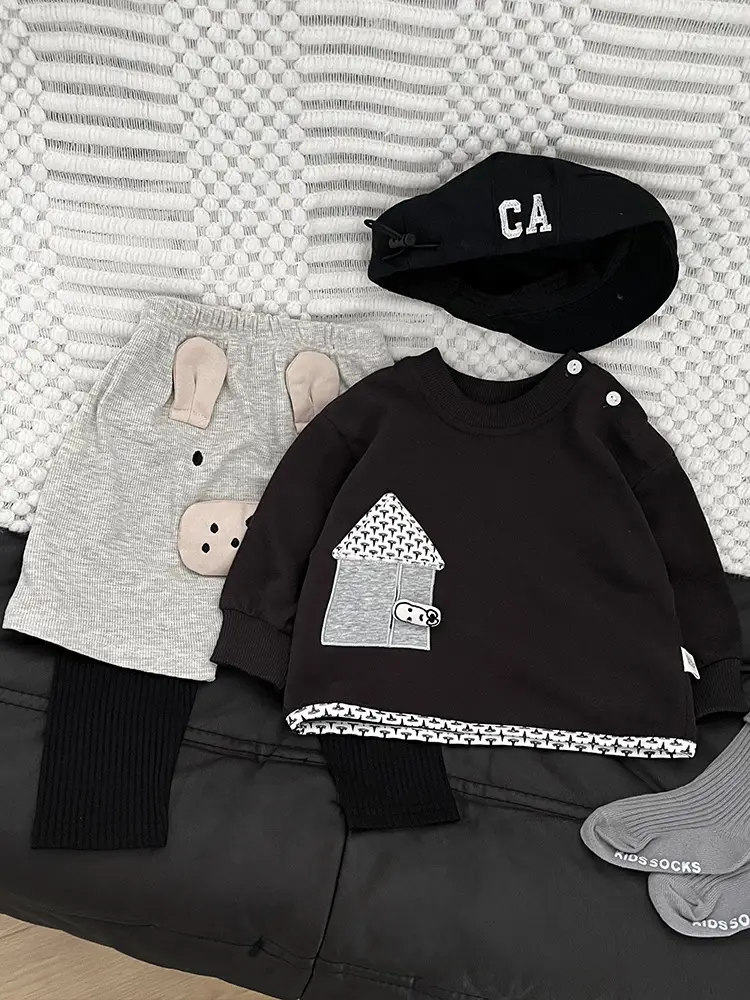 Baby Sweatshirt Set Black White Long Sleeve Casual Top