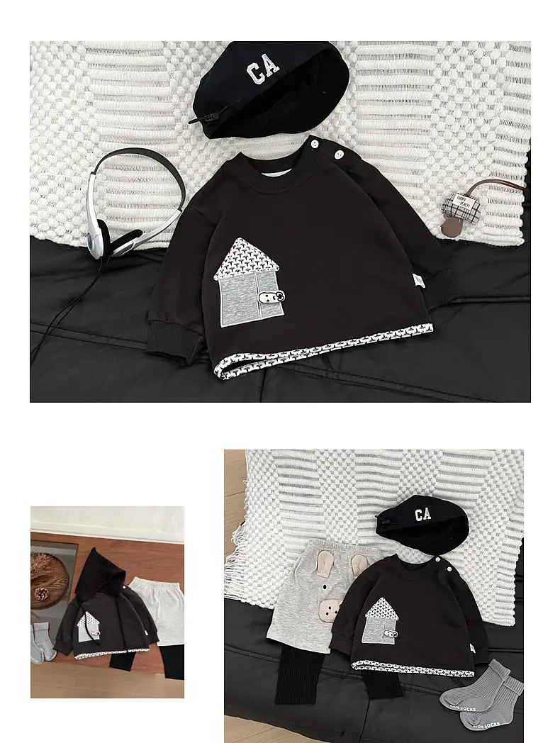 Baby Sweatshirt Set Black White Long Sleeve Casual Top — feature 5