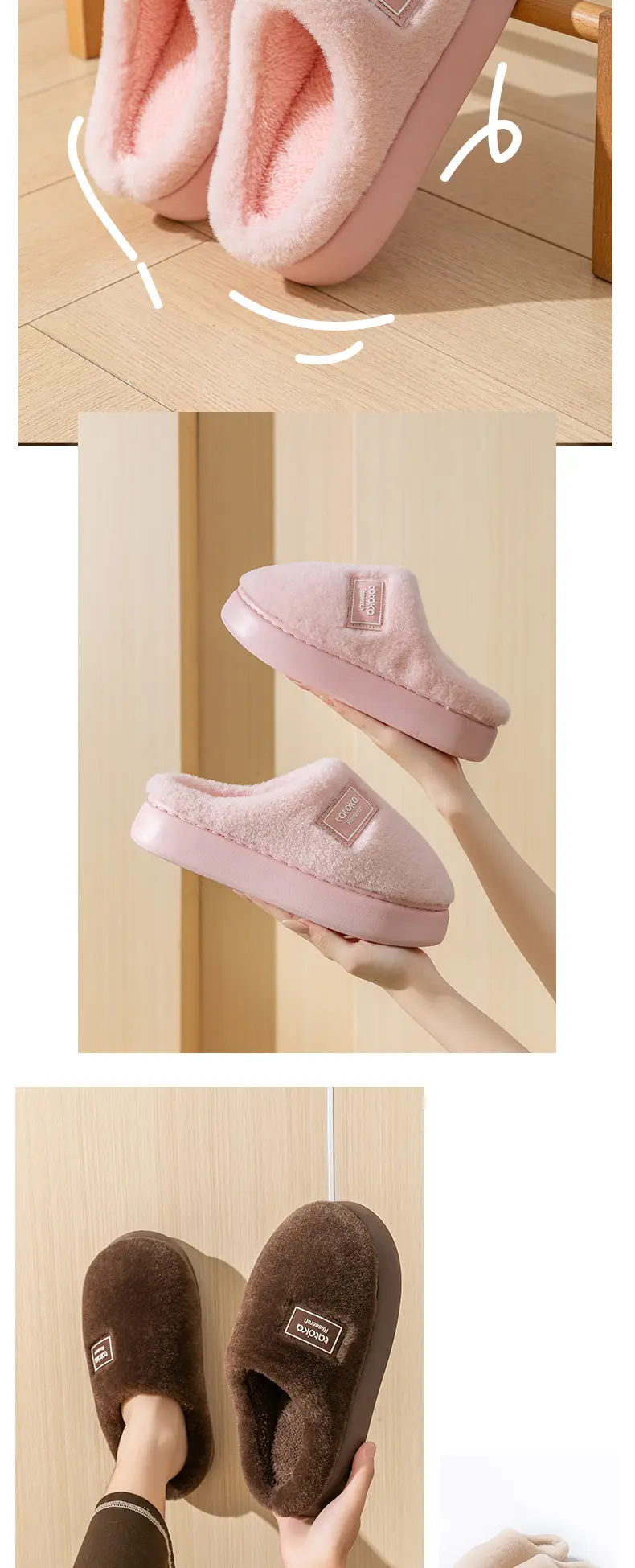 Women's Autumn and Winter 2025 New Style Indoor Home Thick Warm Plush Slippers with a Stepping-On-Poop Feeling — feature 12