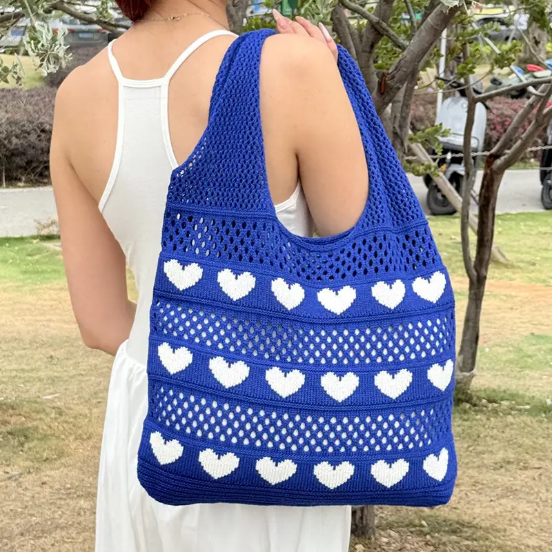 Heart Shaped Knitted Women's Shoulder Bag Large Capacity - Image 5
