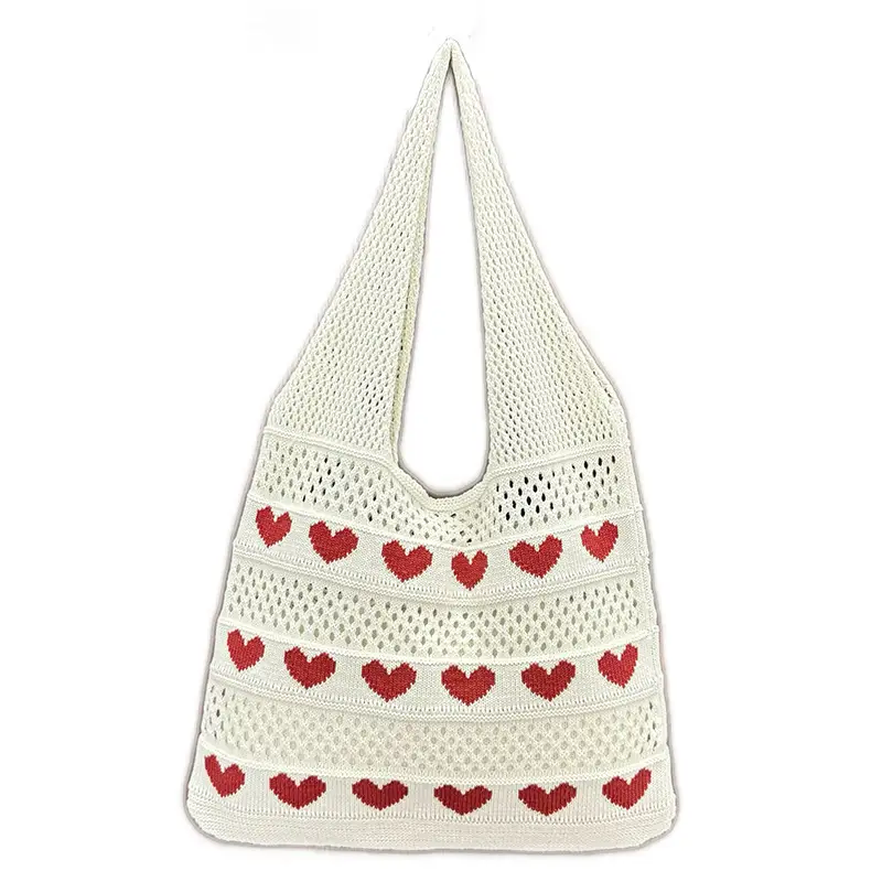 Heart Shaped Knitted Women's Shoulder Bag Large Capacity - Image 8