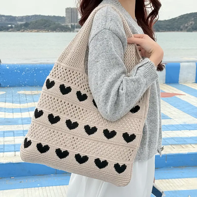 Heart Shaped Knitted Women's Shoulder Bag Large Capacity — feature 20