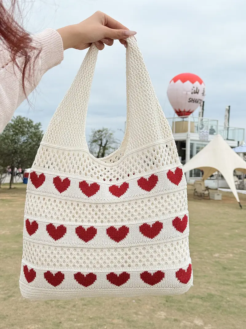 Heart Shaped Knitted Women's Shoulder Bag Large Capacity — feature 23