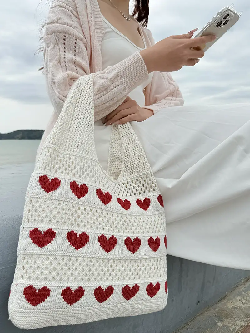 Heart Shaped Knitted Women's Shoulder Bag Large Capacity — feature 24