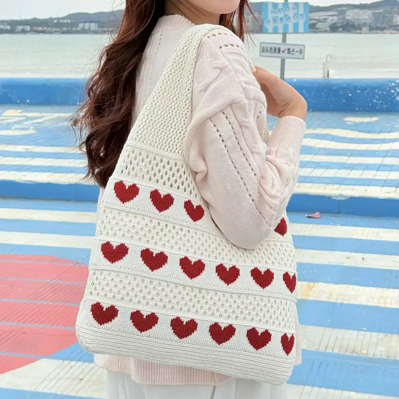 Heart Shaped Knitted Women's Shoulder Bag Large Capacity — feature 25