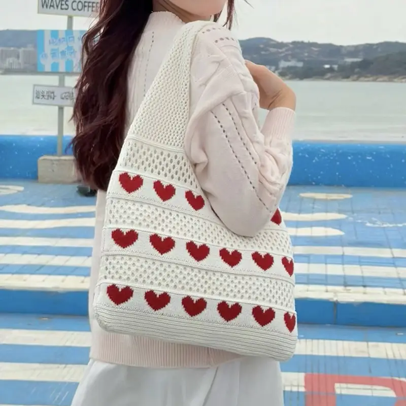Heart Shaped Knitted Women's Shoulder Bag Large Capacity — feature 27