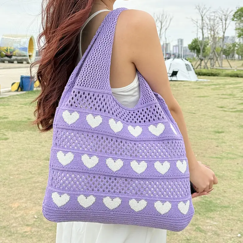 Heart Shaped Knitted Women's Shoulder Bag Large Capacity - Image 6