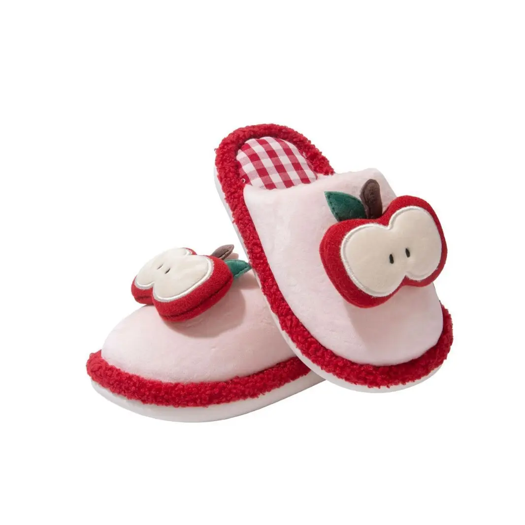 Cartoon Apple Cotton Slippers Women's Winter Warm Home Stuffed Slippers Can Be Worn Outside Non-Slip Plus Plush Slippers