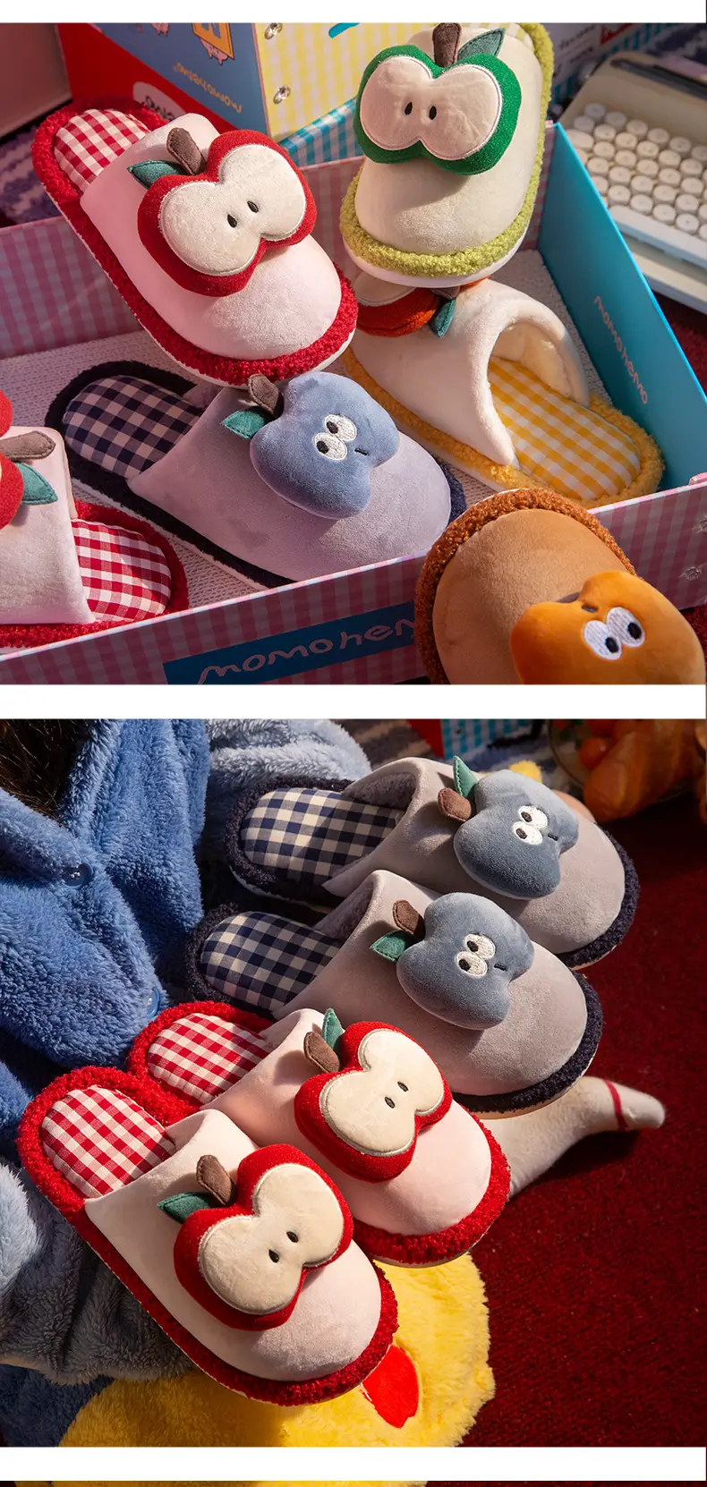 Cartoon Apple Cotton Slippers Women's Winter Warm Home Stuffed Slippers Can Be Worn Outside Non-Slip Plus Plush Slippers — feature 5