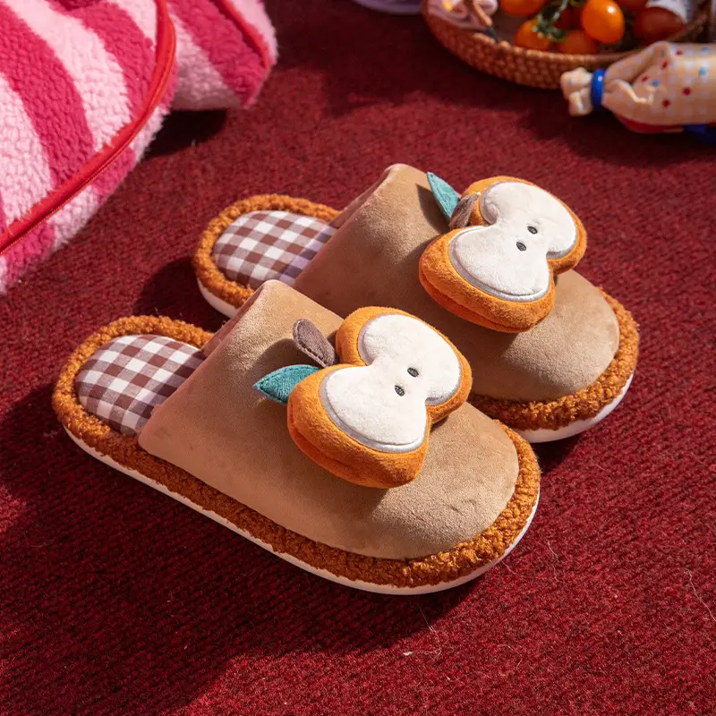 Cartoon Apple Cotton Slippers Women's Winter Warm Home Stuffed Slippers Can Be Worn Outside Non-Slip Plus Plush Slippers