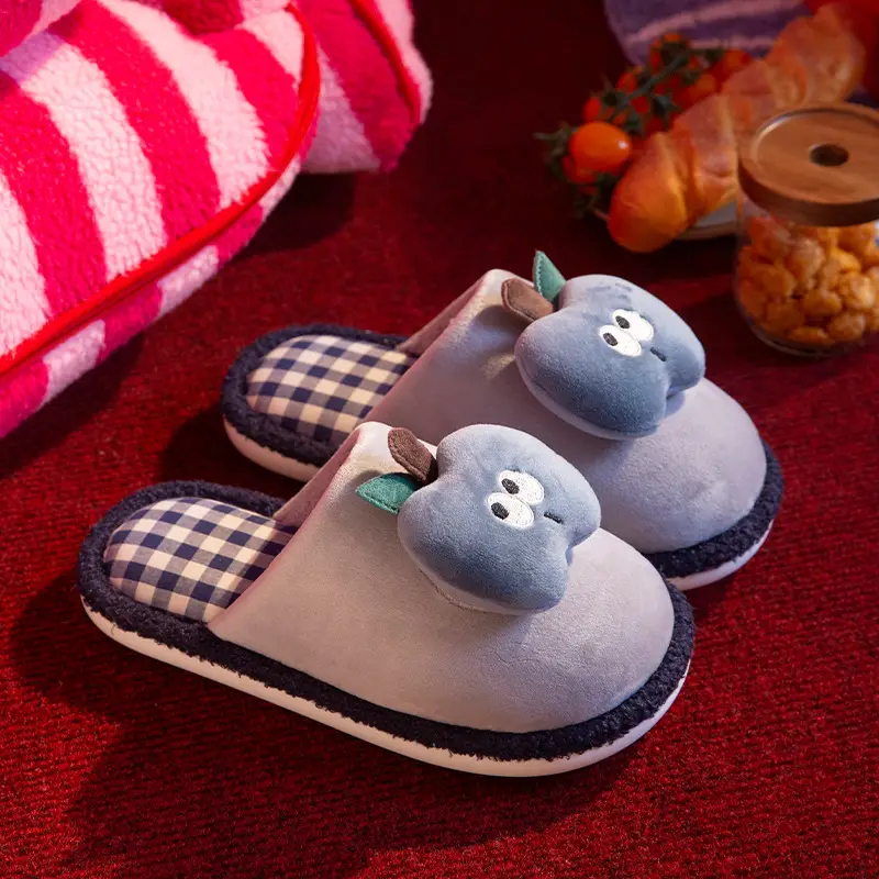 Cartoon Apple Cotton Slippers Women's Winter Warm Home Stuffed Slippers Can Be Worn Outside Non-Slip Plus Plush Slippers