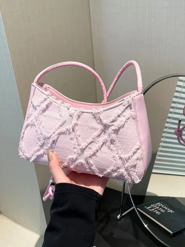 2026 Black Crescent Shoulder Bag with White Embroidery - Image 5