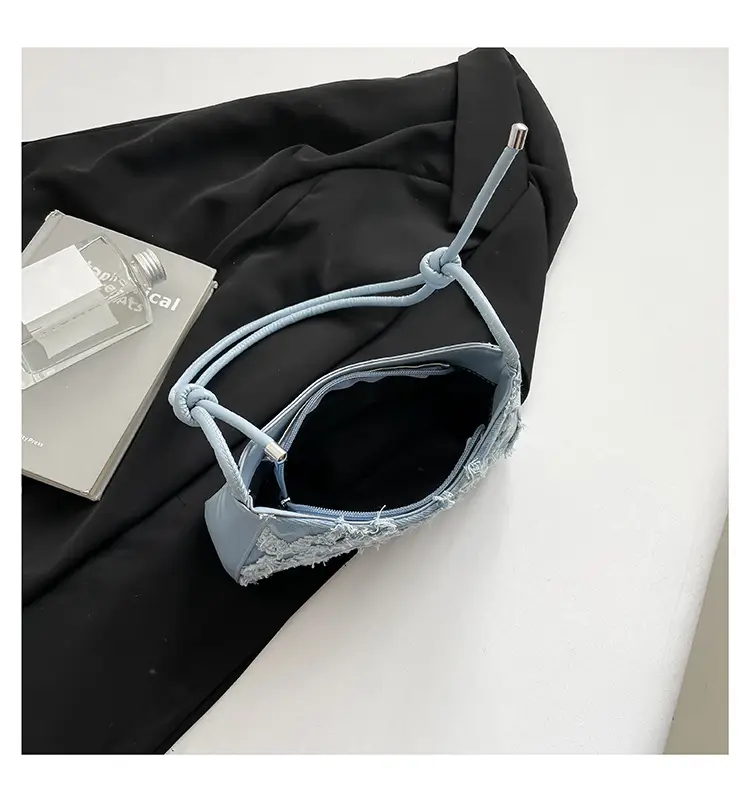 2026 Black Crescent Shoulder Bag with White Embroidery — feature 12