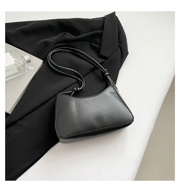 2026 Black Crescent Shoulder Bag with White Embroidery — feature 14