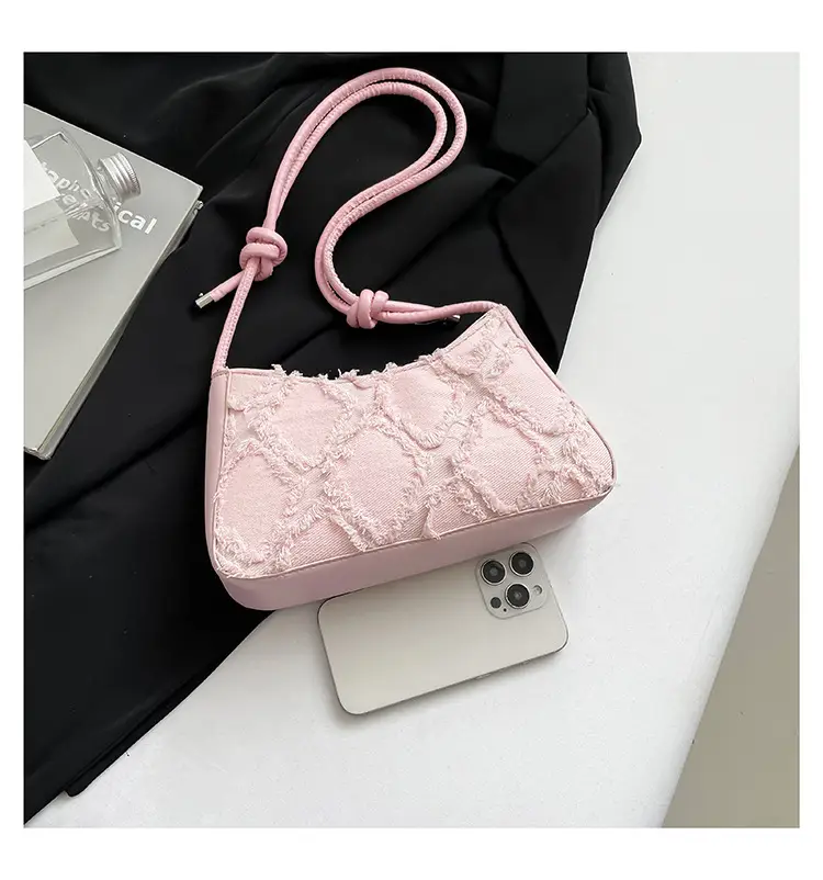 2026 Black Crescent Shoulder Bag with White Embroidery — feature 16