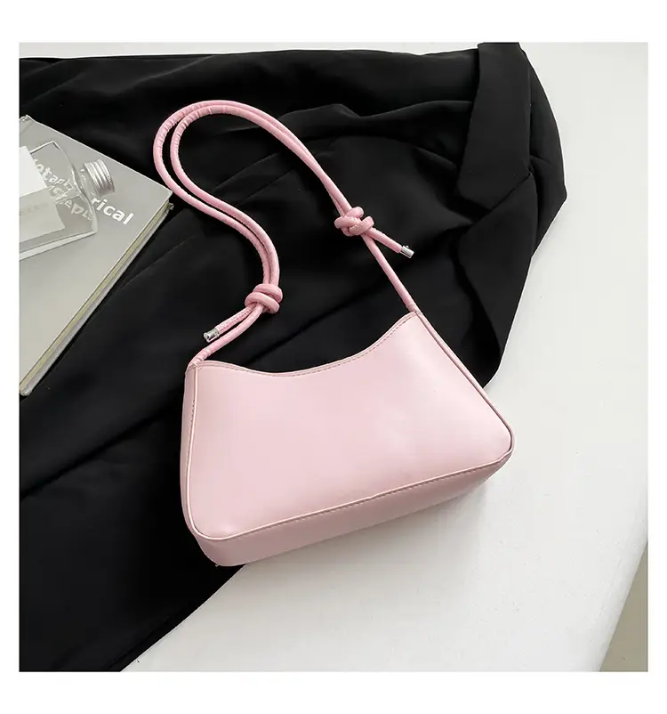2026 Black Crescent Shoulder Bag with White Embroidery — feature 17