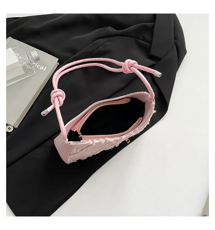 2026 Black Crescent Shoulder Bag with White Embroidery — feature 18