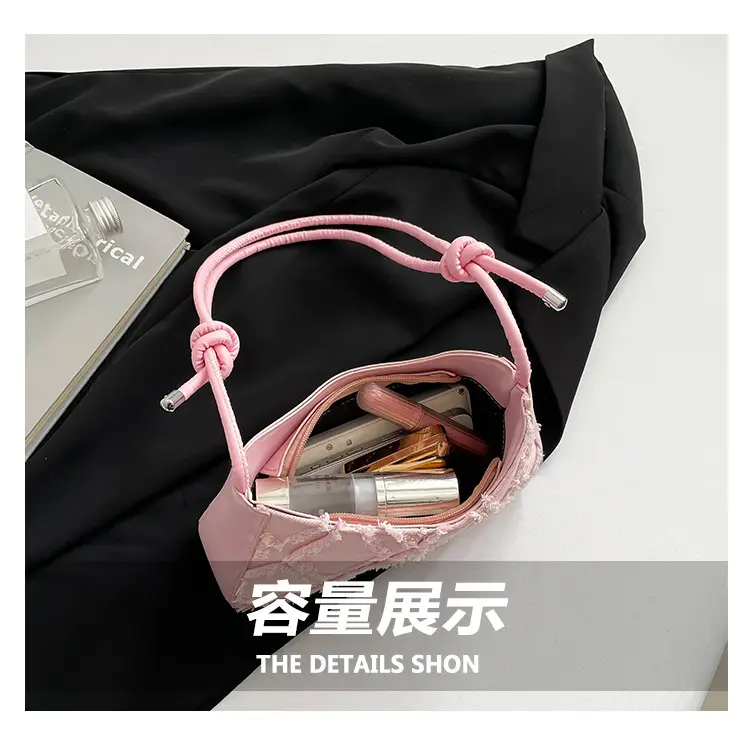 2026 Black Crescent Shoulder Bag with White Embroidery — feature 5